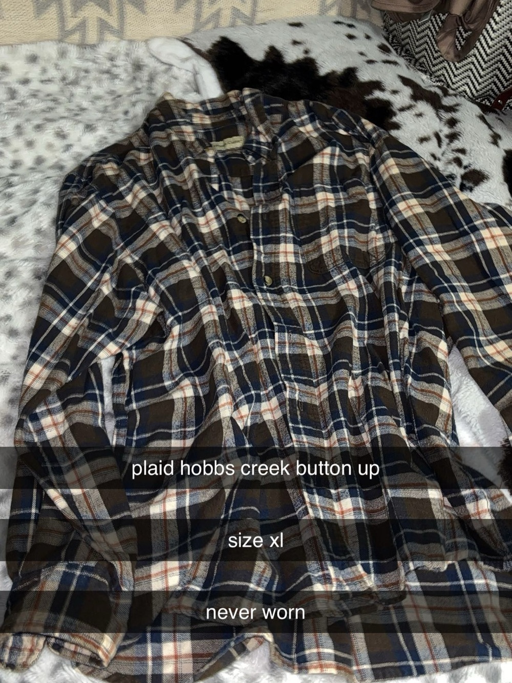 Plaid Button-Up Shirt - Brown/Navy - XL